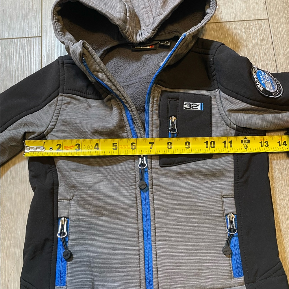 32 Degrees Kids' Grey & Blue Hooded Softshell Jacket Weatherproof Toddler 2T - Picture 7 of 8